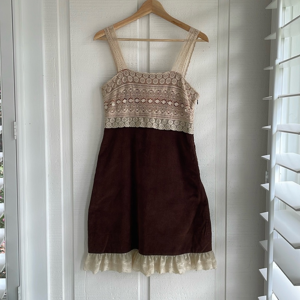 Vintage Anthropologie Zehavale Corduroy and Lace Dress
